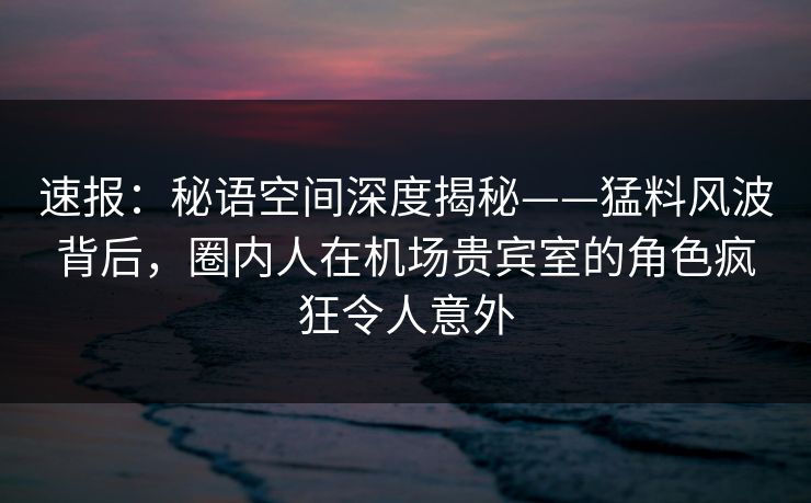 速报：秘语空间深度揭秘——猛料风波背后，圈内人在机场贵宾室的角色疯狂令人意外