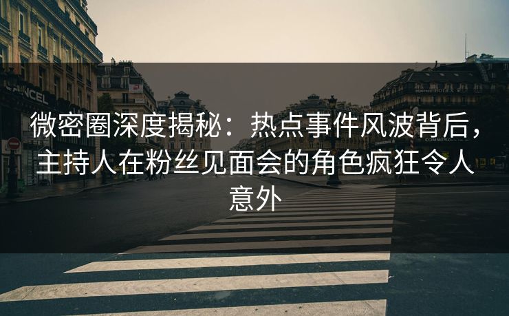 微密圈深度揭秘：热点事件风波背后，主持人在粉丝见面会的角色疯狂令人意外