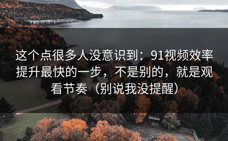 这个点很多人没意识到：91视频效率提升最快的一步，不是别的，就是观看节奏（别说我没提醒）
